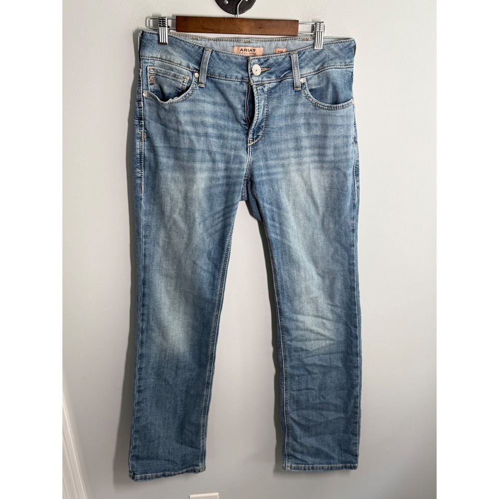 Ariat REAL Denim Oklahoma Mallory Mid Rise Straight Leg Jeans 31S Light Wash